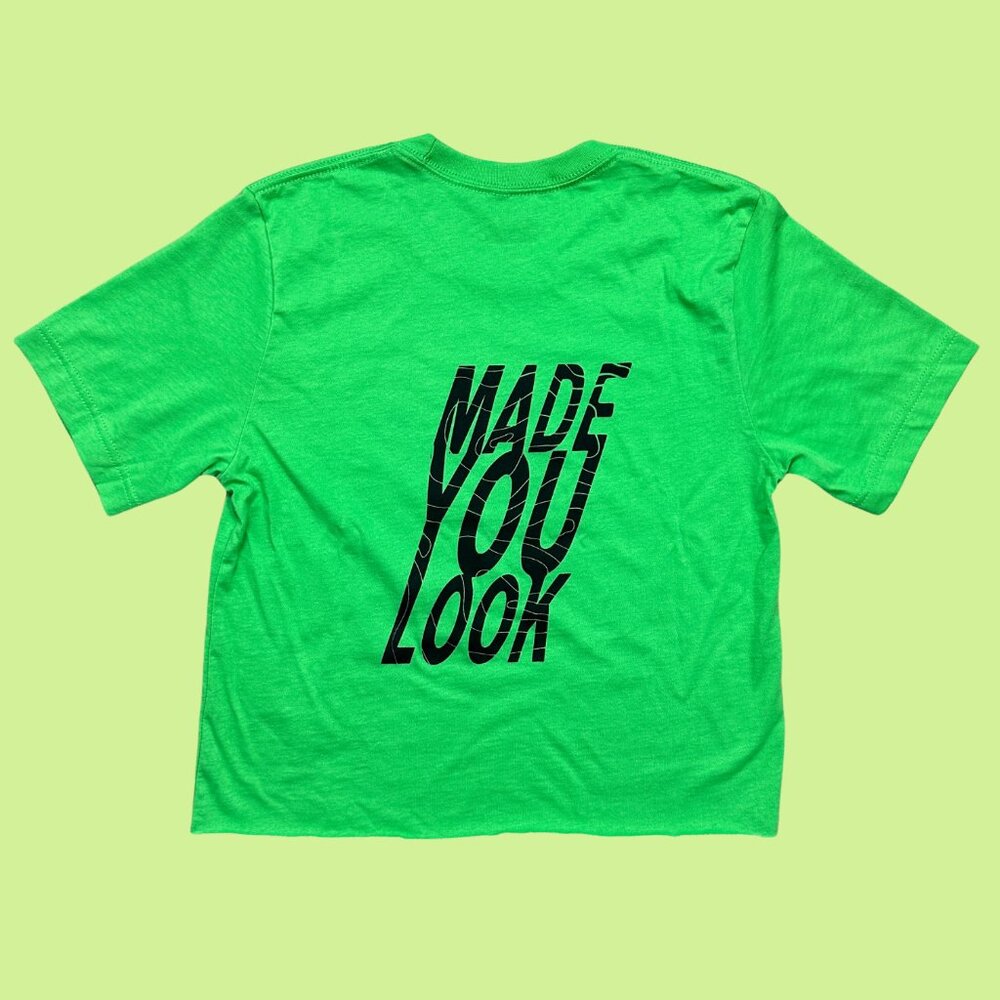 Inner Thoughts‎ Bright Green "Made You Look" Cropped Tee